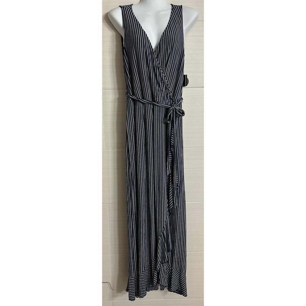 Soma Black and White Striped Maxi Wrap Dress